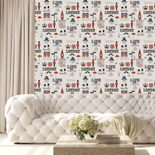 Tapete Stilisiertes Muster mit Londoner Symbolen