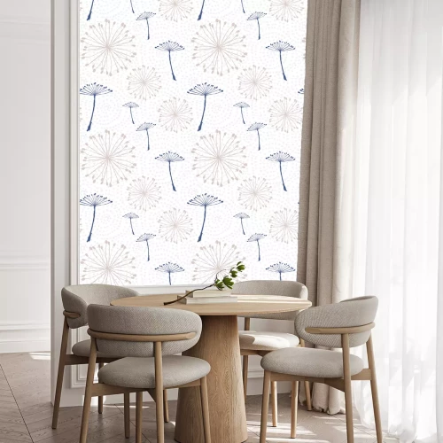 Tapete Löwenzahnsamen in Marineblau und Beige
