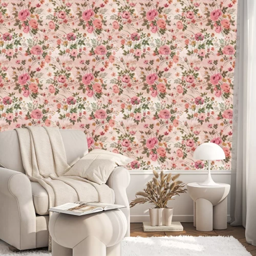 Tapete Romantische Blumenvielfalt auf Aquarellhintergrund