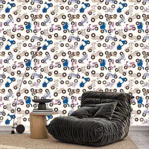 Tapete Bunte Motorräder und Roller vor hellem Hintergrund