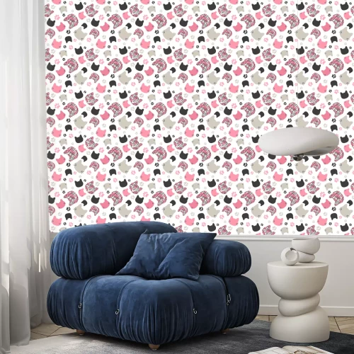 Tapete Niedliches Muster mit Katzenköpfen