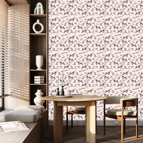 Tapete Hellrosa Hintergrund mit schwarzen und weißen Hunden