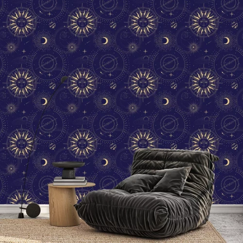 Tapete Astrologisches Muster Mond Sterne Himmel