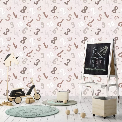 Tapete Boho-Muster mit Zahlen, Regenbögen und Sternen