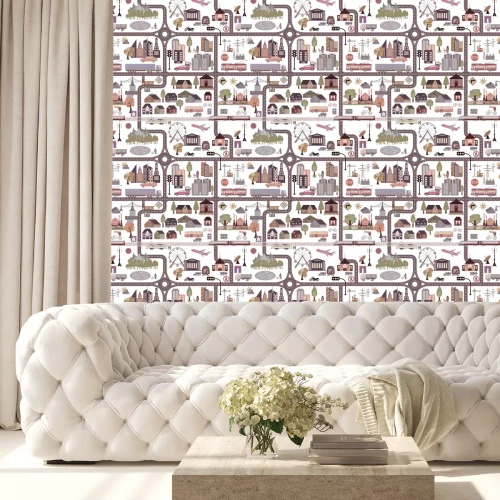 Tapete Illustrierter Stadtplan für Kinder