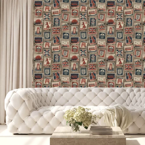 Tapete Britische Briefmarken im Vintage-Stil