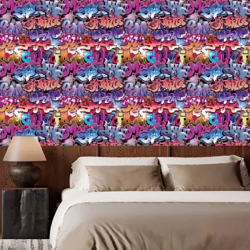 Tapete Farbenfroher Graffiti-Hintergrund im Stil von Hip-Hop und Street Art