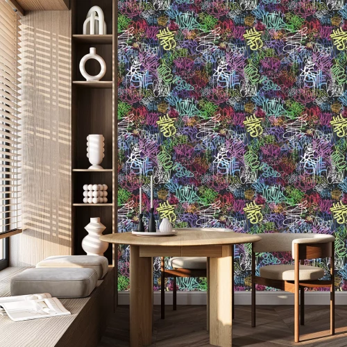 Tapete Bunte Graffiti-Schriftzüge im Street-Art-Stil