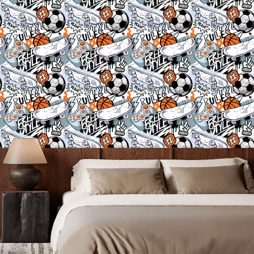 Tapete Graffiti mit Sportikonen