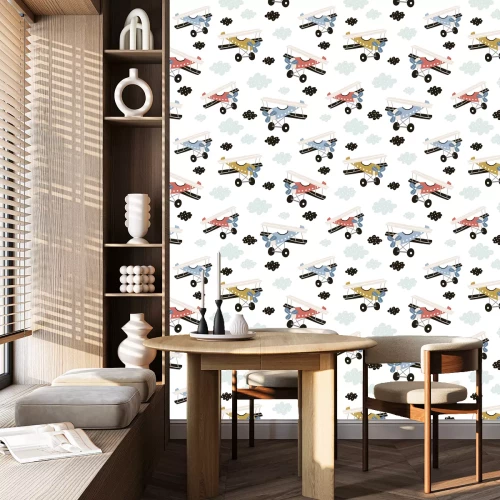 Tapete Doppeldecker in den Wolken – eine Vorlage für Kinder