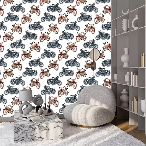 Tapete Motorräder im Aquarellstil auf weißem Hintergrund