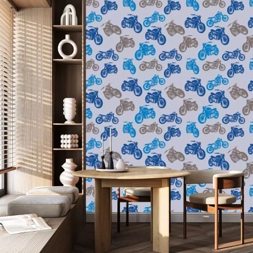 Tapete Blaue und graue Retro-Motorräder