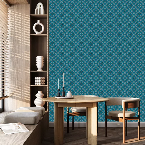 Tapete Geometrisches Netzgewebe in Türkistönen