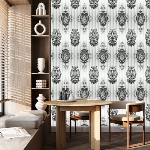 Tapete Schwarz-weißes Muster mit einer dekorativen Eule