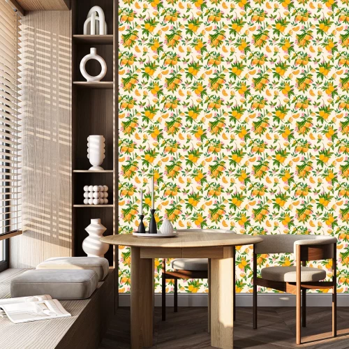 Tapete Fruchtiges Muster in warmen Farbtönen