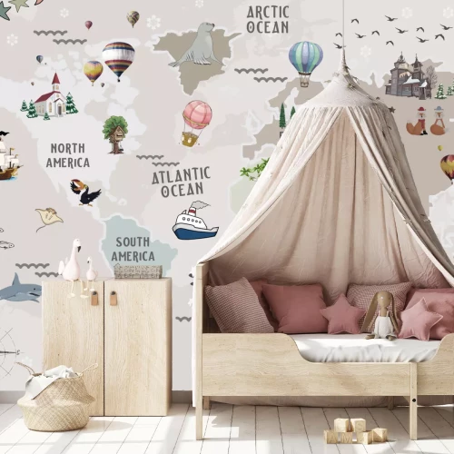 Sticker Animals world map for kids wallpaper design