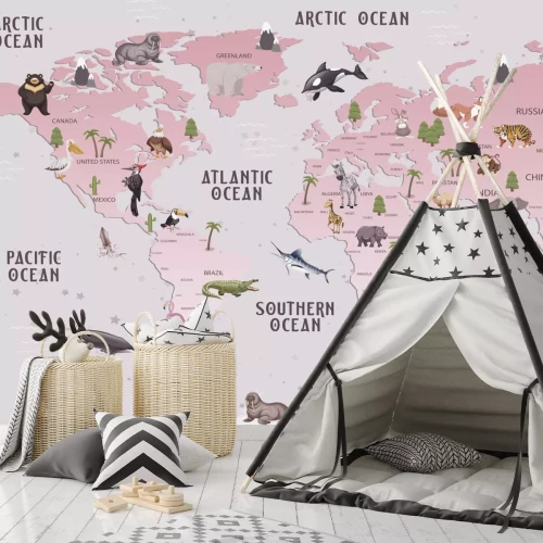 Sticker Tierweltkarte für Kinder Wallpaper Design