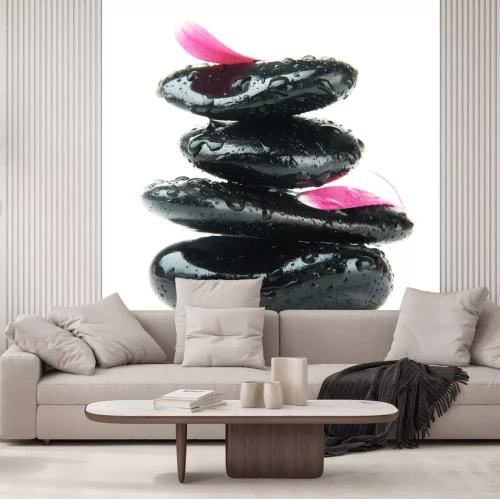 Sticker Spa Steine ​​und rosa Blüten auf weißem