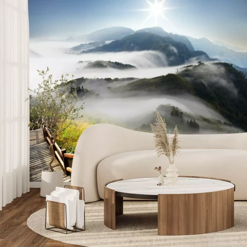 Sticker Dramatische Wolken mit Berg-und Baum