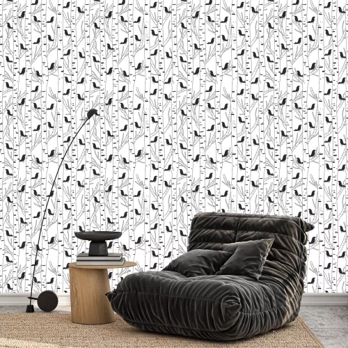 Tapete Birkenstämme und Blätter