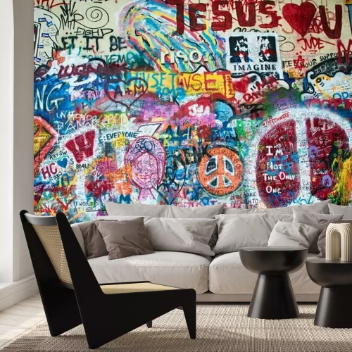 Fototapete Wand mit bunten Graffiti