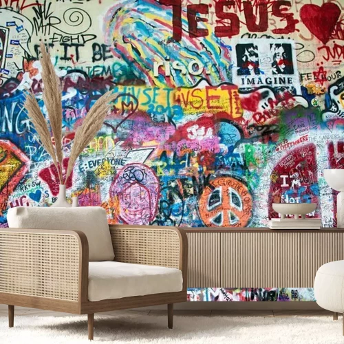 Fototapete Wand mit bunten Graffiti