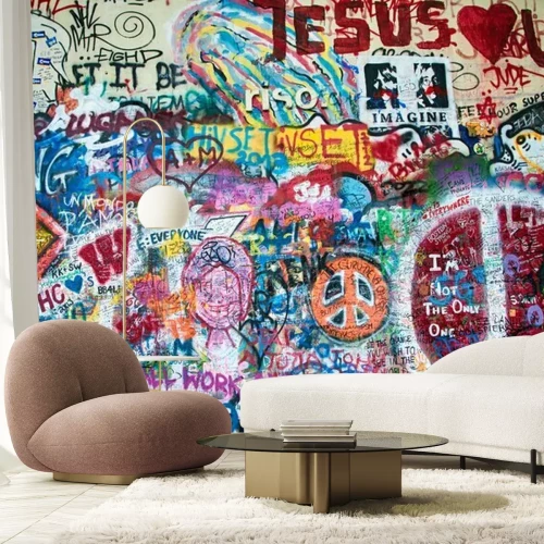 Sticker Wand mit bunten Graffiti
