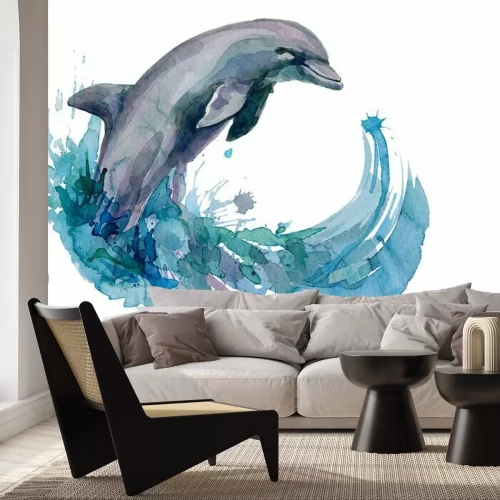 Sticker Delfin in Aquarell gemalt