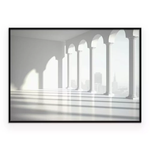 Poster Innenraum mit Säulen im Sonnenlicht