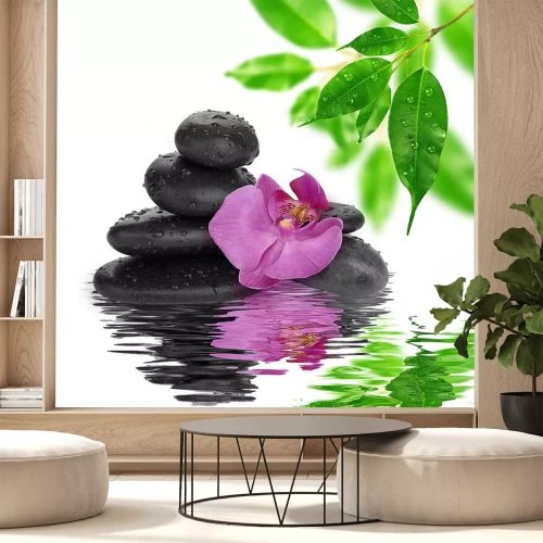 Sticker Spa Hintergrund schwarze Steine auf dem Wasser