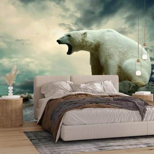 Fototapete Weißer Eisbär auf einem Felsen