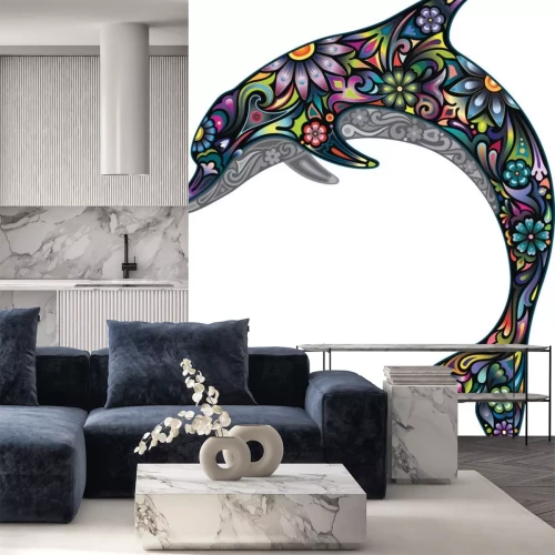 Sticker Delfin mit floralem Muster