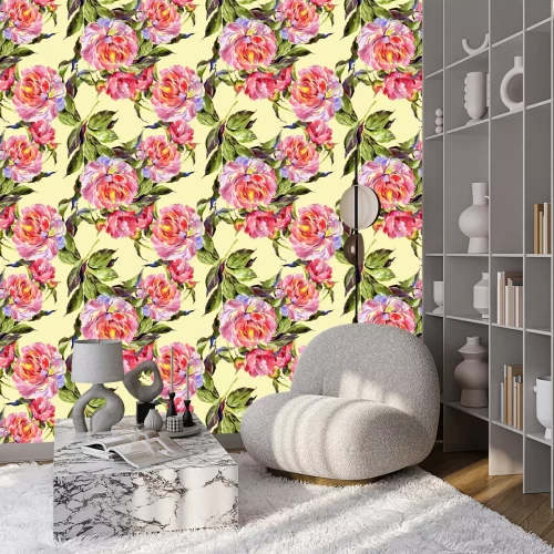 Tapete Aquarellmotiv mit bunten Rosen