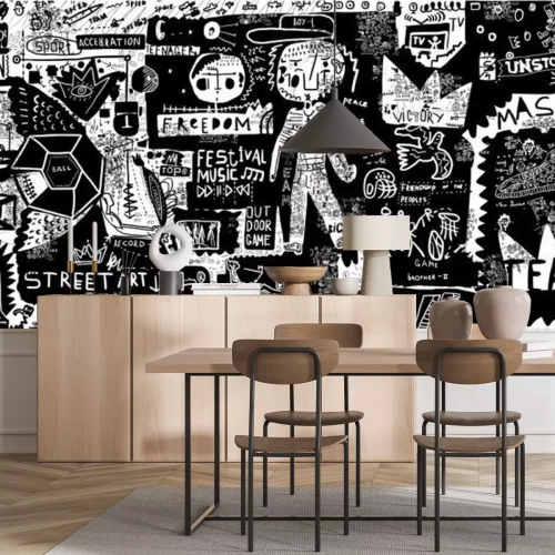 Fototapete 3D Graffiti schwarz-weiß