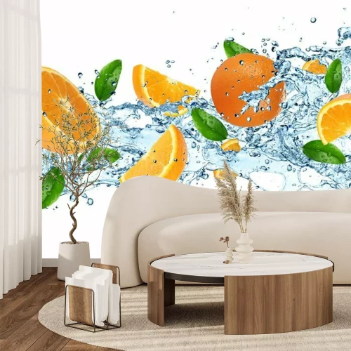 Fototapete Obst Wasser Zitrone mit Minzeblättern