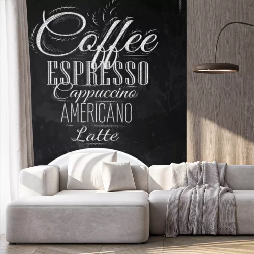 Sticker Verschiedene Kaffeenamen auf schwarzem Hintergrund