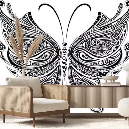 Sticker Schwarz-weißer Zierschmetterling