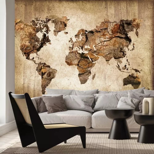 Fototapete Weltkarte mit Holzstruktur