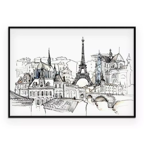 Poster Pariser Gebäude und der Eiffelturm im Cartoon-Stil