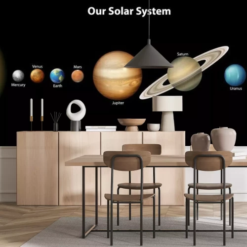 Fototapete Planeten des Sonnensystems auf schwarzem Hintergrund