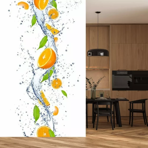 Sticker Frische Orangen im Wasser auf weißem Hintergrund