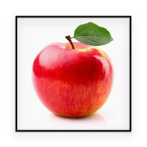 Poster Reifer roter Apfel mit grünem Blatt