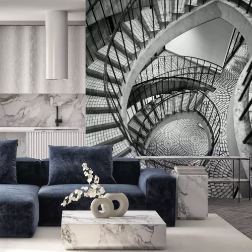 Fototapete Graue Spiraltreppe