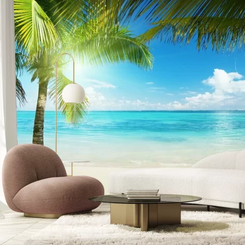 Fototapete Palme Sand und Meer