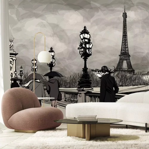 Sticker Zeichnung von Alexander III-Brücke in Paris zeigt Eiffelturm