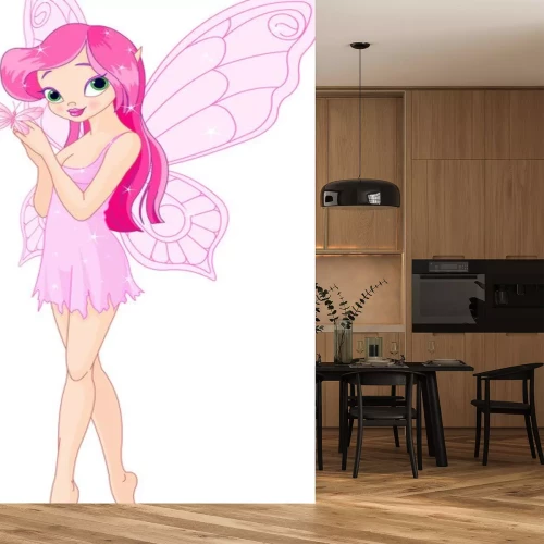 Sticker Nette rosa Fee mit Schmetterling