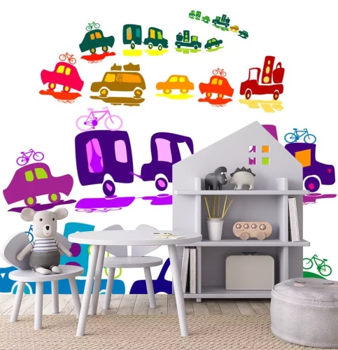 Sticker Autos Wohnwagen, Kette von Autos auf einer Straße