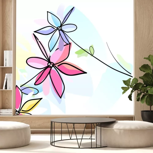 Sticker Blumen auf einer minimalistischen Illustration