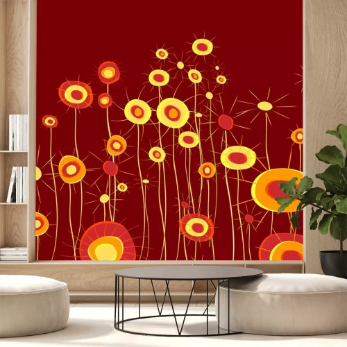 Sticker Orangefarbene Blumen auf einer abstrakten Komposition