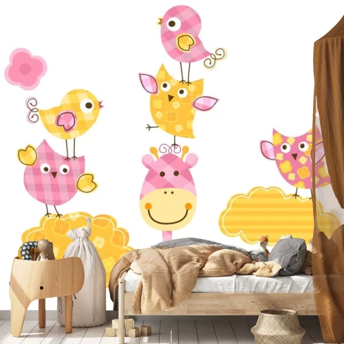 Sticker niedlichen Vögeln und Giraffe